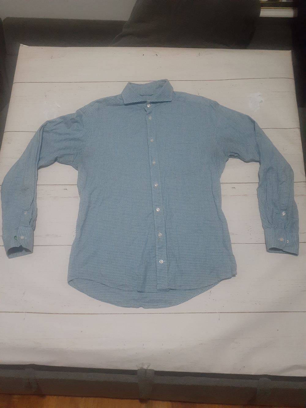 Eton Men's Dress Shirt Slim 40 32/33 Blue Check Cotton Collared Point